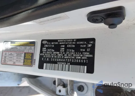 2015 Kia Optima Ex z USA, uszkodzony, nr VIN 5XXGN4A73FG366691